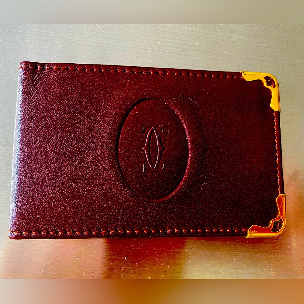 CARTIER VINTAGE HAND HELD MIRROR, BURGUNDY LEATHER